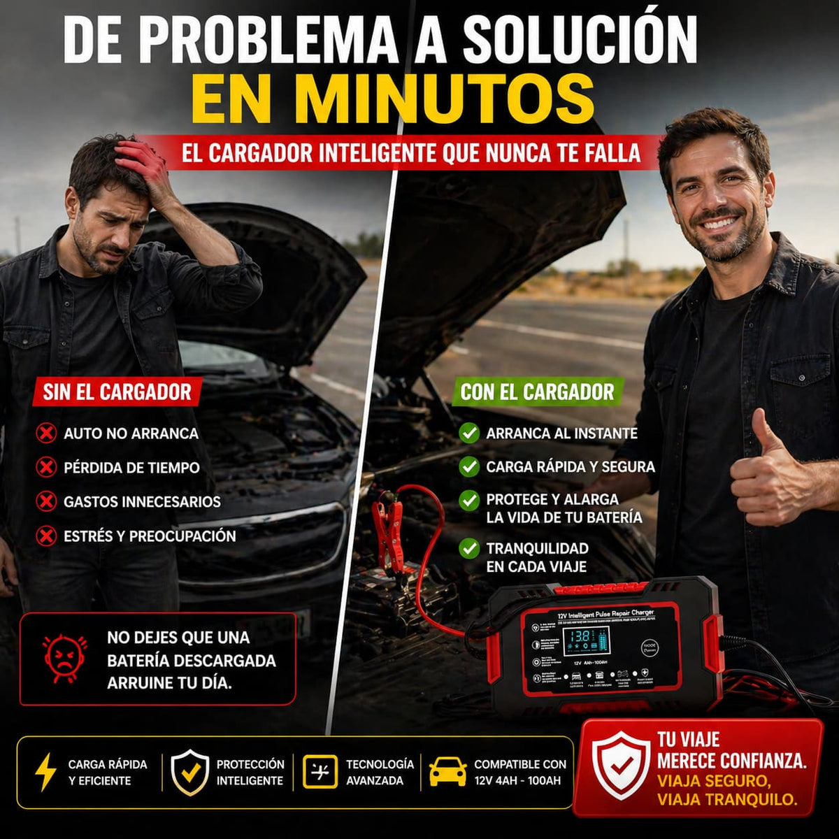 TurboPower® Cargador y Reparador Inteligente de Batería + Kit de 46 Herramientas GRATIS🔥